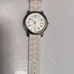 White Silicone Strap Watch with Multicolor Numbers